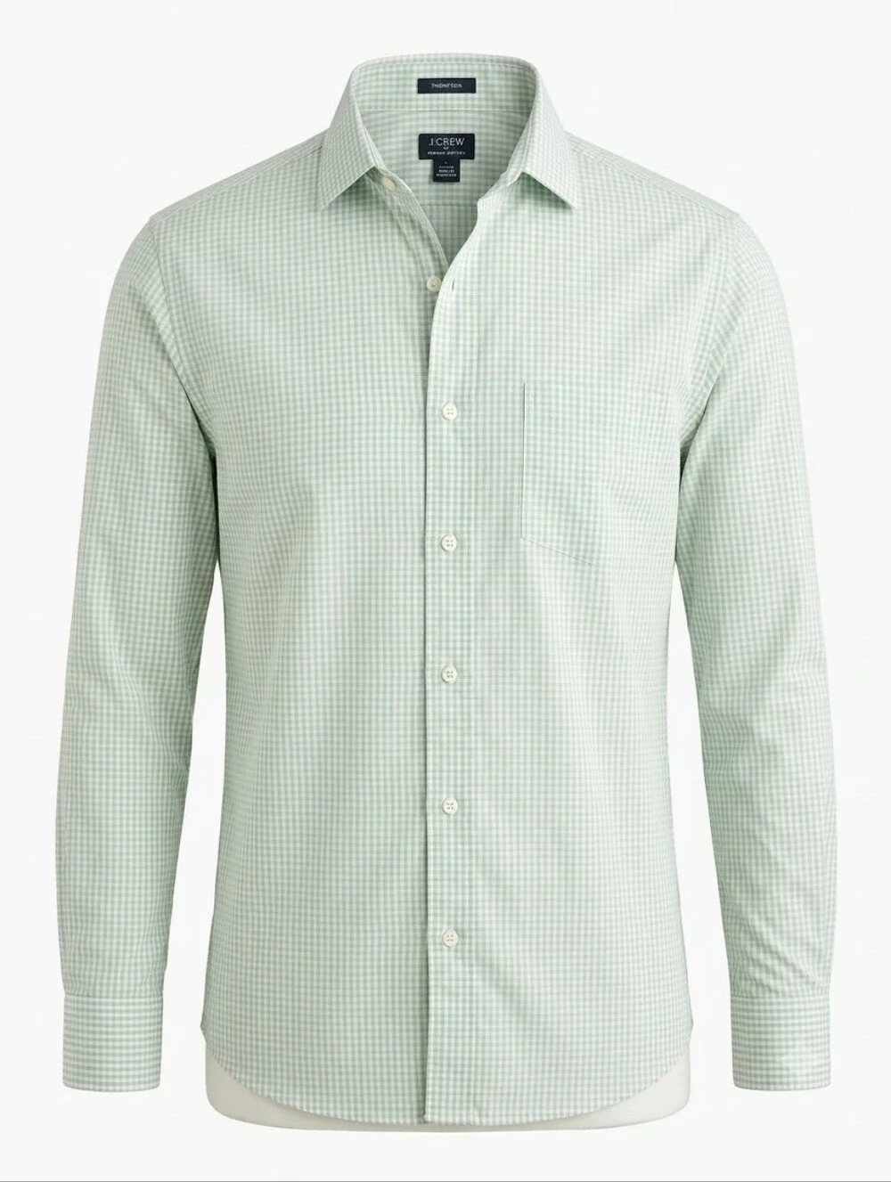 J.Crew Thompson Mens L Green & White Micro Gingham Button Down Shirt